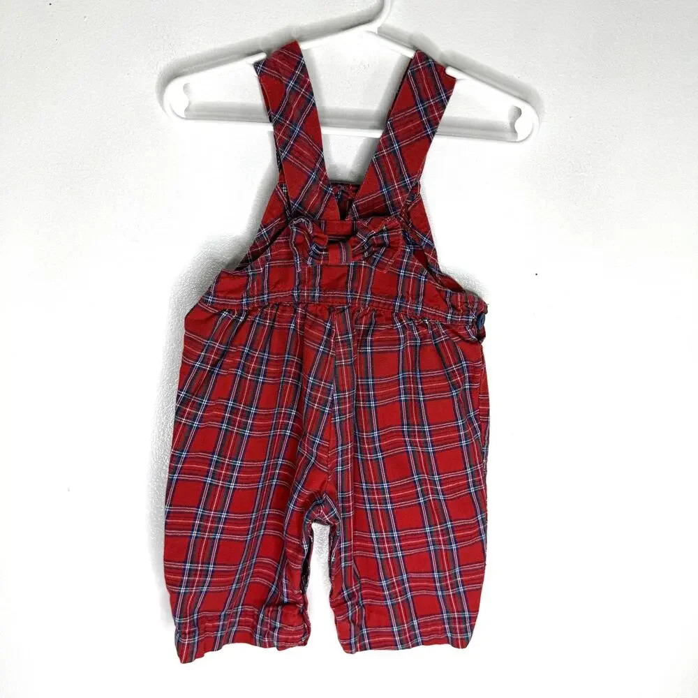 OshKosh Bgosh Overalls Baby Girl 6-9M Vintage Red Plaid Vestpak Cotton 90s USA